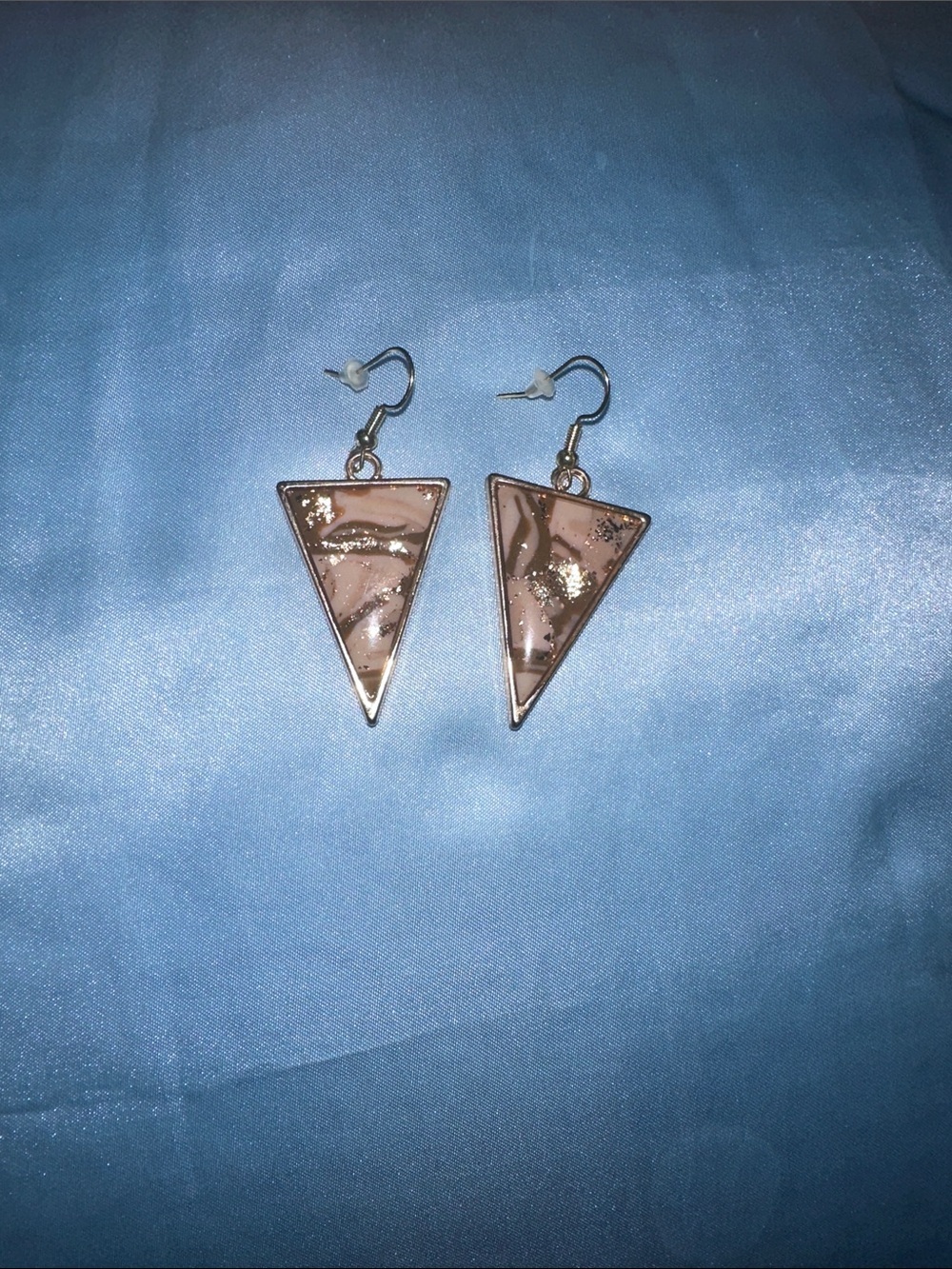 Gold-Trim Tan & Brown Marble Triangle Drop Earrings